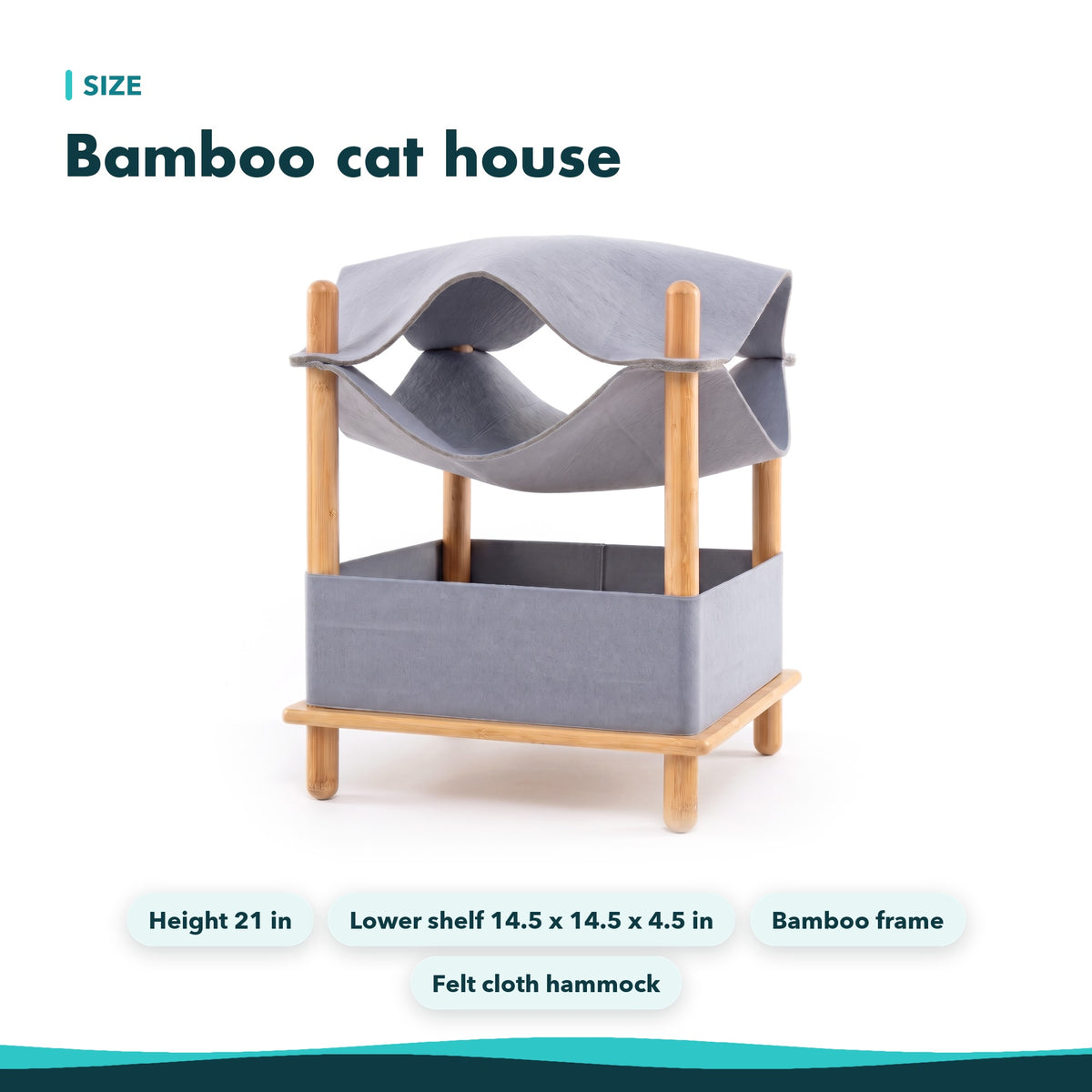 Bamboo Cat House with Felt Hammock, 21 in