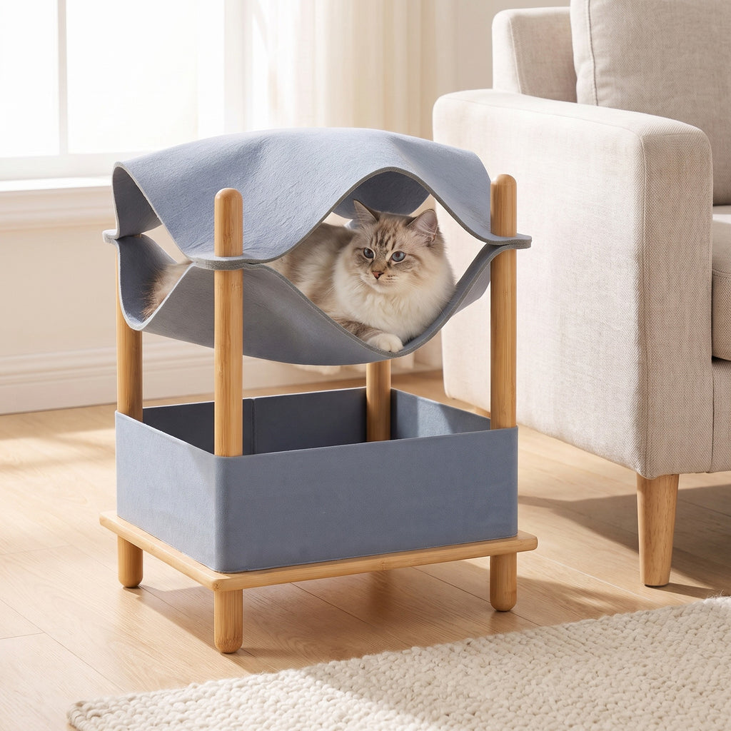 Bamboo Cat House with Felt Hammock, 21 in