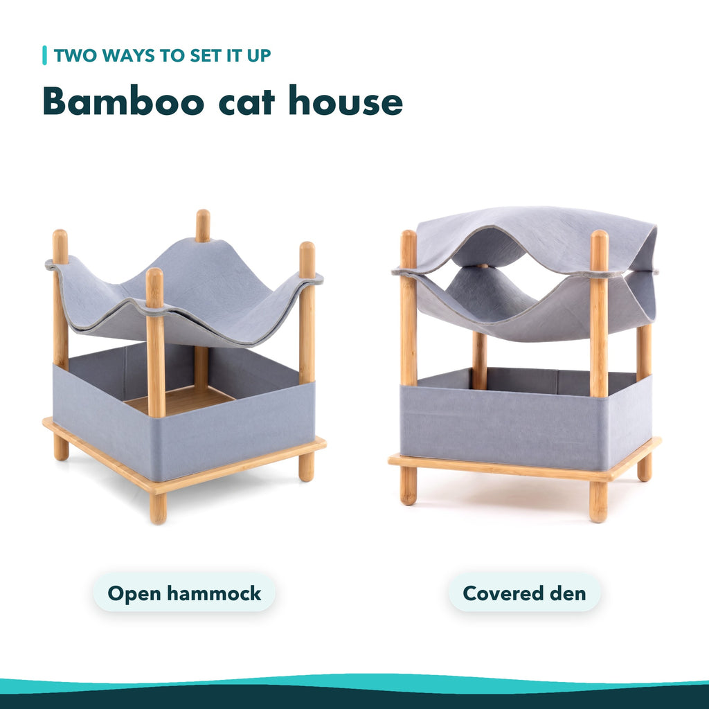 Bamboo Cat House with Felt Hammock, 21 in