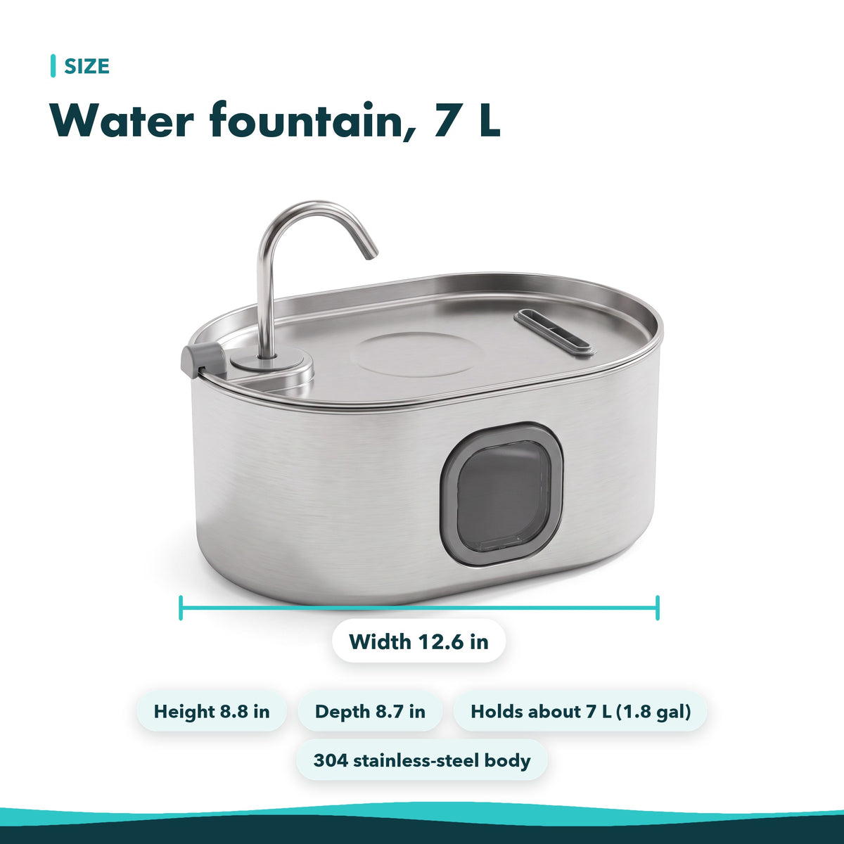 Stainless-Steel Cat Water Fountain, 7 L (1.8 gal)