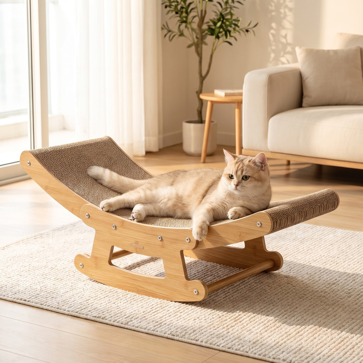 Rocking Cat Scratcher Lounge with Wooden Frame