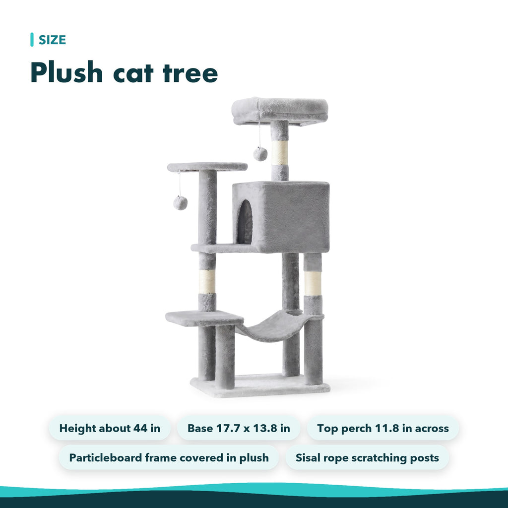 Plush Cat Tree with Condo and Hammock, 44 in