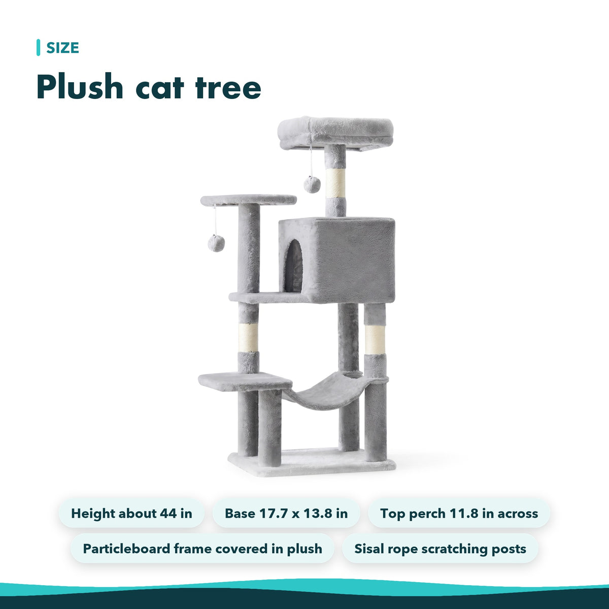 Plush Cat Tree with Condo and Hammock, 44 in