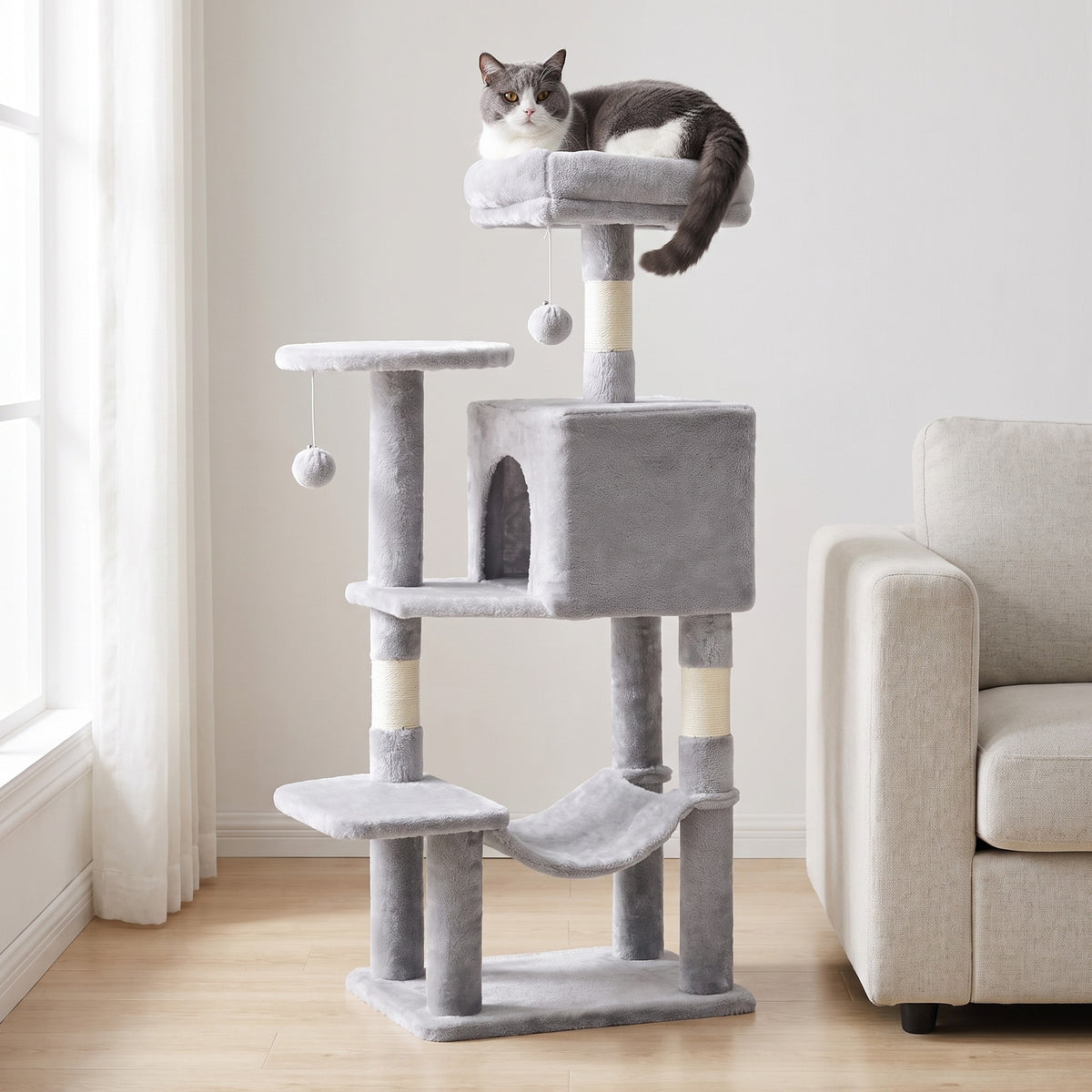 Plush Cat Tree with Condo and Hammock, 44 in